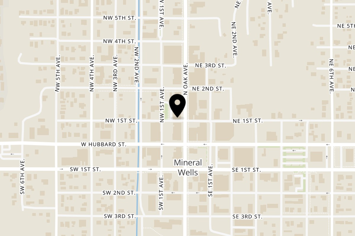 Map showing the location of Pastafina Pastafina Mineral Wells on 201 N Oak Ave in Mineral Wells